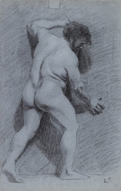 Study of a Male Nude Posed Against a Wall, Seen in Profile, Facing Right by Camille Jacob Pissarro